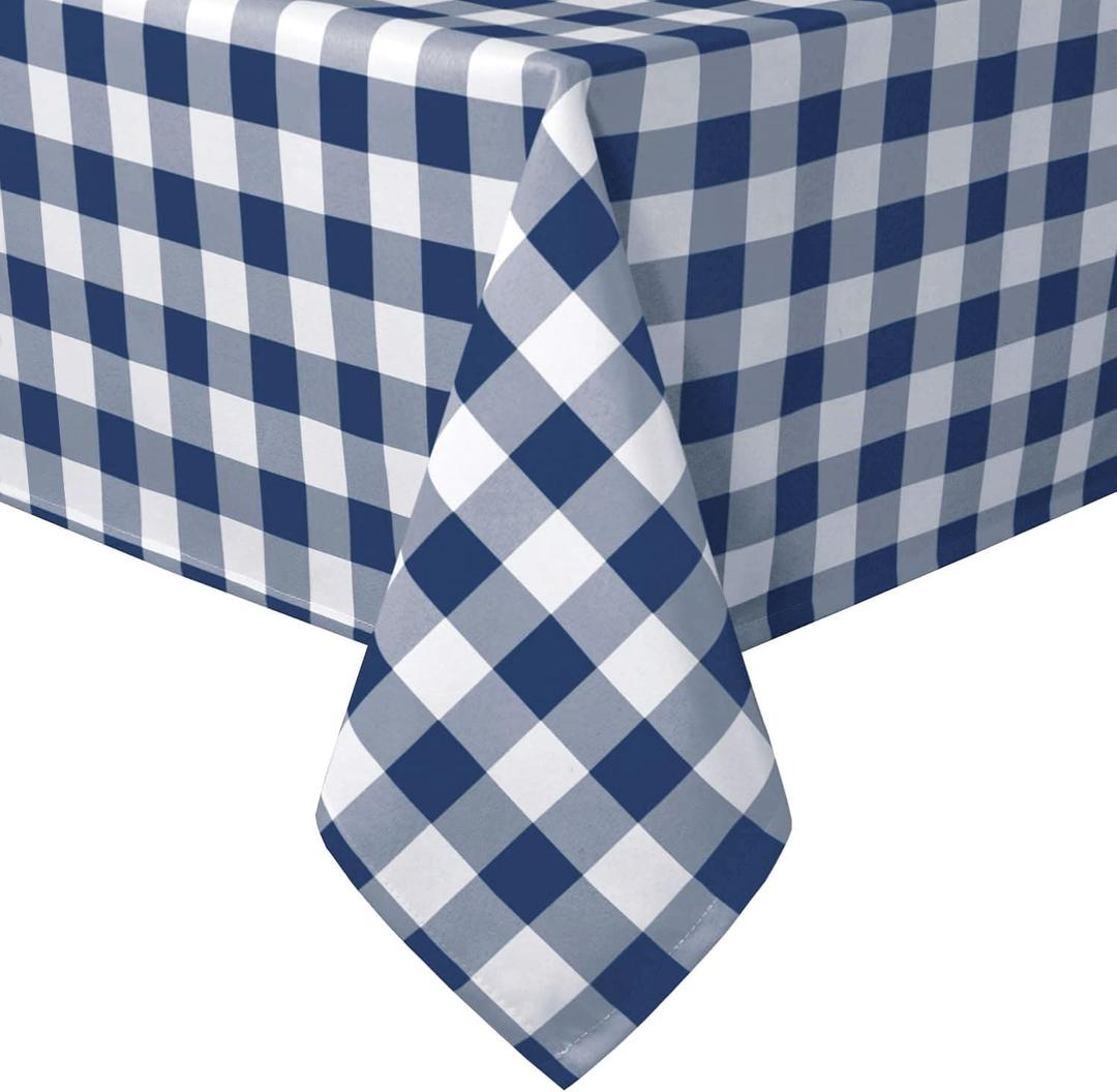 Hiasan 60 x 102 Inch Checkered Tablecloth Rectangle - Waterproof, Wrinkle Resistant and Washable Gingham Table Cloth for Outdoor Picnic, Kitchen and Holiday Dinner, Navy Blue and White