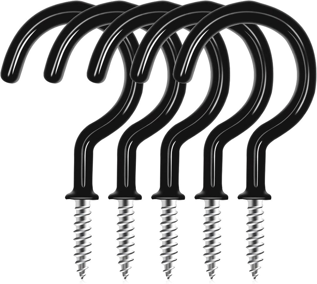 Cup Screw Hooks,1 inch Vinyl Coated Ceiling Hooks,100 Pack Screw in Hooks Plant Hanger Hooks,Wind Chimes Hooks Kitchen Cup Hooks Great for Hanging Indoor & Outdoor Use(Black)