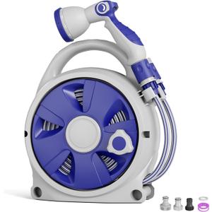 Retractable Garden Hose Reel 1/2 Inch x 50 FT | Heavy Duty Rewind Wall Mount Hose Holder with 10-Pattern Spray Nozzle for Garden Watering, Car & Boat Washing, Pet Cleaning
