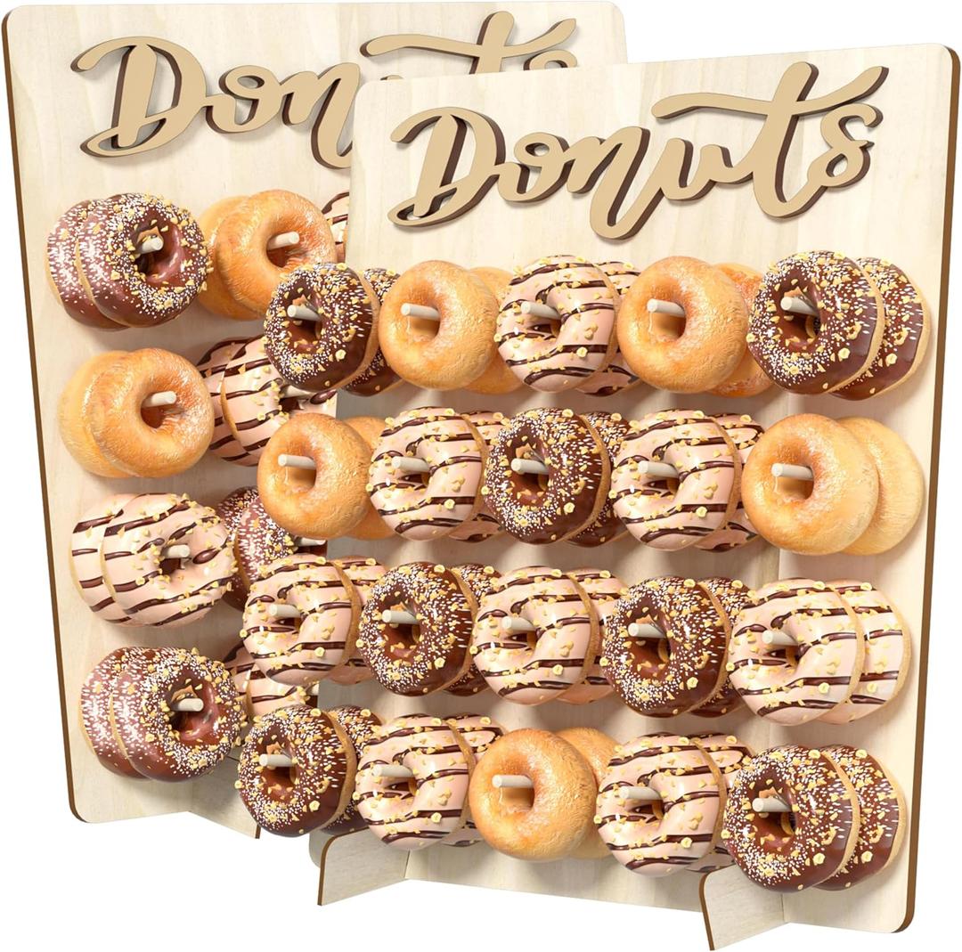 Donut Wall Display Stand, 2PCS Wooden Doughnut Holder Display 40 Donuts, Donut Holder Board for Donut Grow Up Party, Birthday, Wedding, Baby Shower, Donut Party Decorations (Natural)