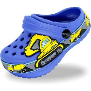 FolHaoth Toddlers Cute Cartoon Excavator Racecar Pattern Boys Girls Clogs Slip On Lightweight Breathable Kids Sandals Non Slip Indoor Outdoor Beach Pool Shower Slippers Shoes (10.5 Little Kid)