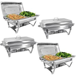 Chafing Dishes Buffet Set with 1/2 Food Pan, 4 Pack 8QT Stainless Steel Chafers Food Warmer Trays for Buffets, Parties