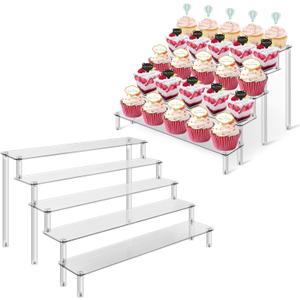 2Pcs Acrylic Risers Display Stand for Action Figures, 5 Tier Clear Display Collectibles Dessert Holder, Durable Showcase Display Shelf for Toys Jewels Figurines Cosmetics Decoration and Organizer