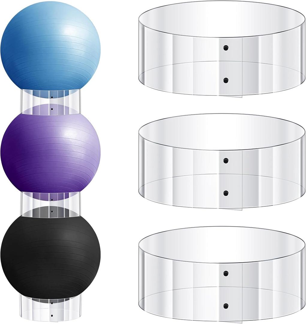 Wenqik 3 Pcs Exercise Ball Stand Holder 14.5 Inch Plastic Yoga Ball Base Stability Fitness Display Stand Medicine Therapy Carrier Storage Stackers (Clear)