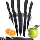 Kitchen Knife Set 7 Piece, High Carbon Stainless Steel Knife Block Set with Knife Sharpener, Professional Chef Knife Set with Acrylic Stand,Non stick coating for Anti-rusting and Sharp (Black)