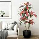 Artificial Dracaena Tree 5FT - Large Faux Plant Indoor Tree with 78 Red Leaves & 5 Heads, 60" Tall Fake Tropical Plant Potted Artificial Floor Plant Trees for Home Living Room Porch Office Decor