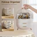 BTGGG Makeup Organizers, Make Up Organizer for Vanity, Countertop Cosmetic Storage with Drawers and Transparent Cover for Bedroom Bathroom, White