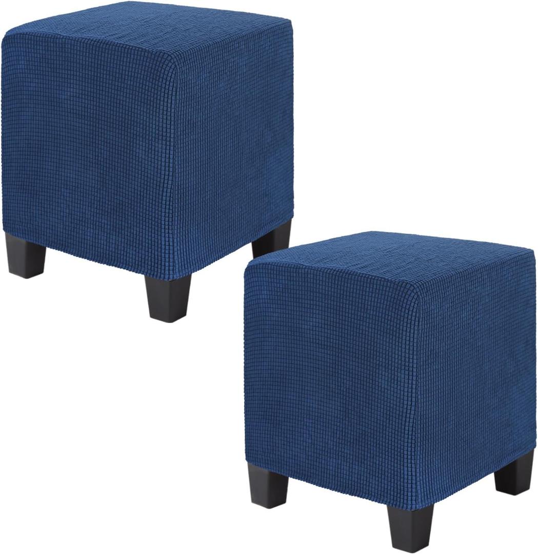 2-Pack Square Ottoman Cover, 13 x 13 x 15 Inch Stretchable Corn Velvet Fabric Ottoman Slipcover Footstool Protector with Elastic Bottom for Living Room/Indoor [Light Blue]