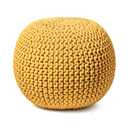 FRELISH DECOR Round Pouf Ottoman Hand Knitted 100% Cotton Pouf Foot Stool - Knitted Bean Bag - Floor Chair for Living Room Bedroom - Foot Rest for Couch (20 Diameter x 14 Height) - Yellow