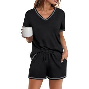 Ekouaer Womens Pajamas Sets Soft Cotton Pjs Short Sleeve Lounge Sets Casual Two Piece Pjs With Pockets Black M