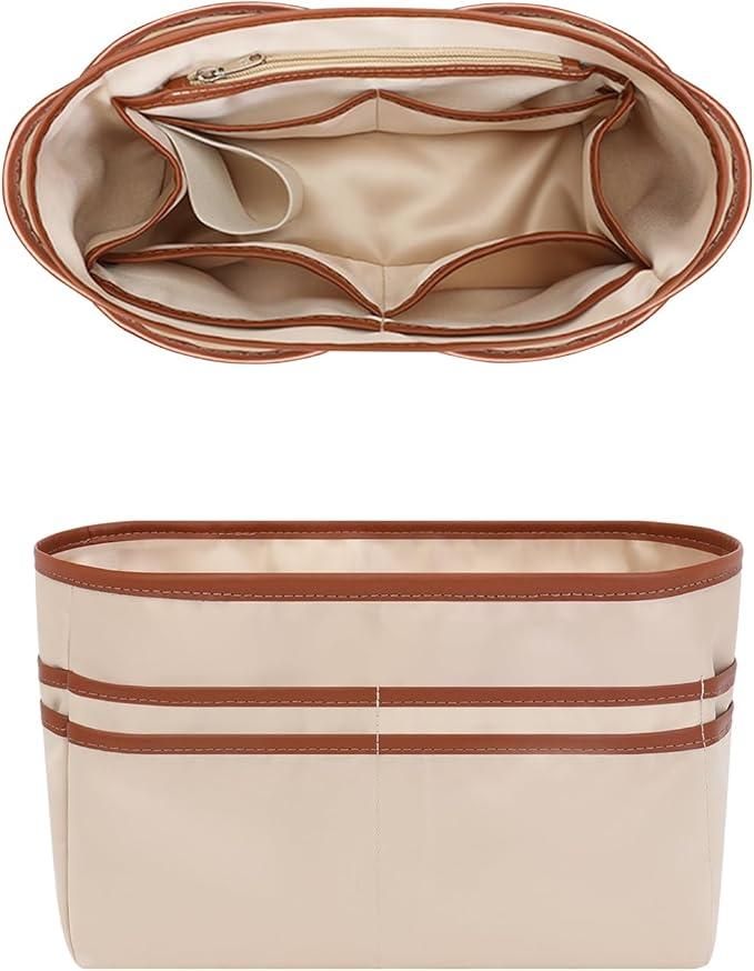 GIVLEFLY Extra Large Open Purse Organizer Insert, Handbag Divider with Multiple Pockets, Lightweight Tote Organizer, Fits Longchamp Neverfull GM(Beige)