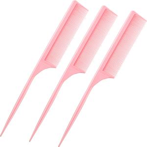 Leinuosen 3 Pack Rat Tail Combs Fine Tooth Parting Tip for Women Carbon Fiber Heat Resistant Anti Static Teasing for Back Combing Root Teasing Adding Volume Evening Styling(Pink)