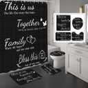 juwute 4Pcs Family Shower Curtain Sets with Non-Slip Rugs, Toilet Lid Cover and Bath Mat, Black Home Bathroom Decor Set Accessories Waterproof Shower Curtains with 12 Hooks, 72 x 72 Inch