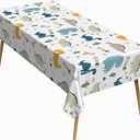 60x102 Inch Cartoon Dinosaur Rectangle Tablecloth Colorful Whimsical Prehistoric Animal Dino Cactus Table Cloth Waterproof Reusable Table Cover for Home Birthday Party Baby Shower Playroom