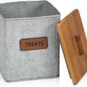 Red Co. Dog & Cat Treats Corrugated Metal Storage Canister with Wooden Lid, Distressed, 7.25" x 8