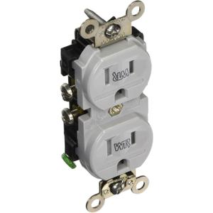 Leviton 15-Amp 125-Volt NEMA 5-15R, 2P, 3W, Duplex Receptacle, TWR15-GY, Gray
