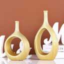 Brushed Gold Ceramic Vase Set 2,Modern Hollow Circle with Hole Flower Vase for Home Decor,for Table Centerpieces,Farmhouse,Fire Place,Living Room,Bedroom,Office,Bookshelf,Rustic Decor