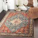 Lahome Boho Tribal 3x5 Washable Entry Throw Rugs for Bedroom, Bohemian Entryway Kitchen Rugs Non Slip Washable, Indoor Low-Pile Carpet for Bathroom Living Room Dining Table (Rust/Dull Teal,3x5ft) (3' x 5', Geometric Tribal)