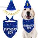 Dog Birthday Bandana Set, Blue Birthday Boy Decorations, HBD Party Supplies with Hat Kerchief Numbers for Pets (Blue)