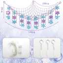 Winter Snowflake Stuffed Animals Hammock Net with LED Light Nursery Winter Room Decor Snowflake Plushie Ceiling Net Toy Storage Organizer Blue Purple Wall Hanging for Bedroom Nursery Playroom