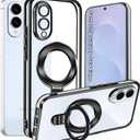 Magnetic Case for Samsung Galaxy S25 Edge, MagSafe Compatible, Clear Shockproof Protective Case with Ring Stand, Lightweight Electroplated Phone Case for Samsung S25 Edge, Black