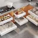 6Pack Expandable Pull Out Cabinet Organizer 21"Deep With Raising Pad for Framed Cabinets,Slide Out Drawers with 4pcs Divider Racks,Roll Out Shelves Adhesive,Adjustable Width 12.05"-20.4"White