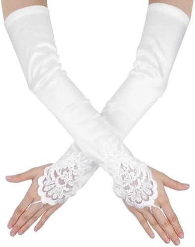 Xinjoduz Satin Opera Gloves - Elbow Length, Black, Stretchy Fingerless, Perfect for 1920s Party & Wedding