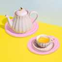 uxcell 8 Pcs Drink Coasters with Holder, Cotton Woven Coaster Set, Absorbent Coasters for Cups, Drinks, Home Decor and Tabletop Protection, 4.3 Inches Pink