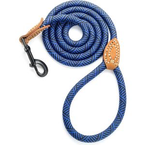 Mile High Life Rope Leash with Genuine Leather Connection, 6 FT/5 FT/4 FT, Heavy Duty Leash for Medium & Large Dogs (Blue, 48 Inch)