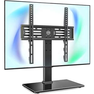 FITUEYES Universal TV Mount Stand Table Top TV Stand for 27-55 inch TVS Height Adjustable TV Stand Mount, Glass Base, Black