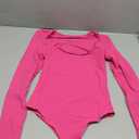 REORIA Women's Basic Lightweight Layering Sexy Slim Square Neck Long Sleeve Bodysuit Tops (Neon Rose Red), Small