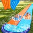 Sloosh 32.5FT Double Water Slides, Heavy Duty Lawn Slide with Sprinkler and 2 Inflatable Boards Backyard Yard Lawn Summer Outdoor Water Toy for Kids Adults
