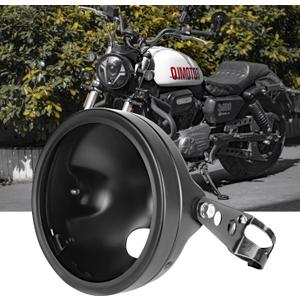7 Inch Motorcycle Headlight Housing Bucket Black Carbon Steel Corrosion-Resistant Front Light Shell with 32-40mm Fork Tube Side Mount Brackets, Housing Only
