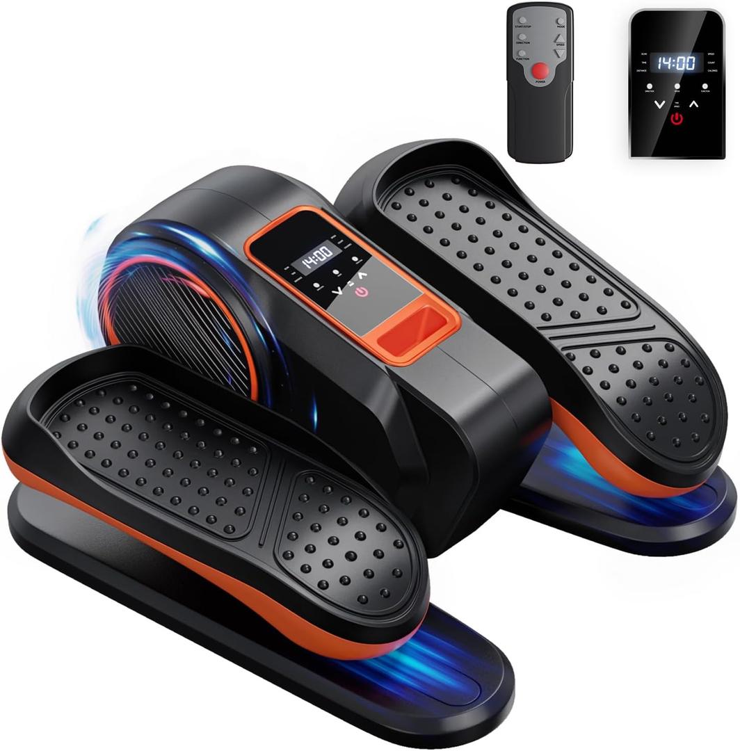 Under Desk Elliptical Machine for Home Workout, 12 Levels Speeds Ellipse Leg Exerciser While Sitting Quiet & Portable Seated Pedal Exerciser with Remote Control & Non-Slip Pad (Black/Orange)