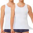 TAILONG 2 Pack White Compression Shirt Men Shapewear Tummy Control Slimming Body Shaper Tank Top Undershirt M