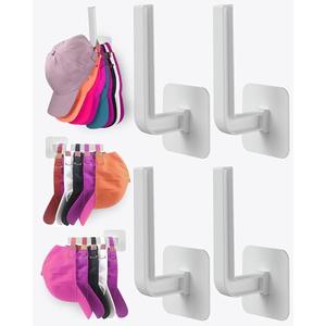 Sunfanie Hat Rack for Hat Storage (4-Pack), Multi-Purpose Hat Organizer, Strong Adhesive Hat Hooks for Wall Organizer for Baseball Caps, Two Mounting Options Hook, White