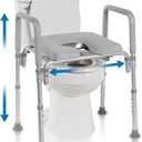 Ultimate Raised Toilet Seat with Handles, Padded, Armrests, Adjustable Height, Premium Elevated Toilet Seat for Elderly Bathroom Safety with Arms, Standard and Elongated Toilets, Gray