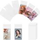Baskiss 100 Packs Photocard Sleeves, 59 x 90 mm 200 Microns Kpop Clear Sleeves Idol Photo Cards Transparent Protector Trading Cards Shield Cover (Sealable)