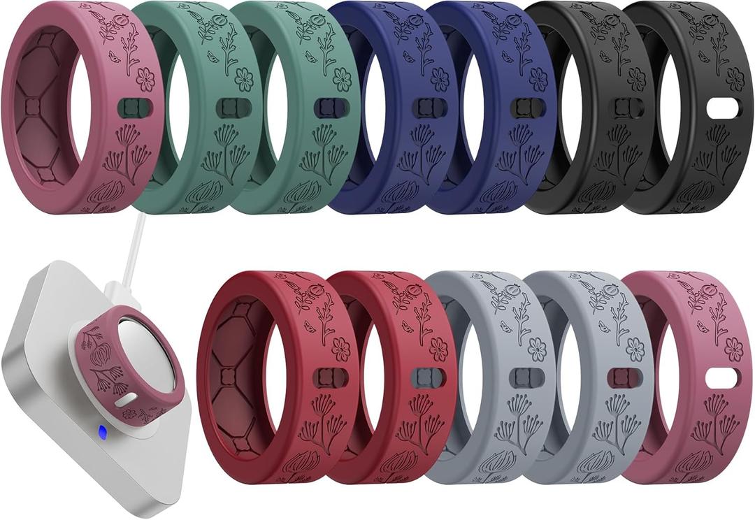 YWXTW Floral Cover for Oura Ring 4/3/ 4 Ceramic/Samsung/Ultrahuman, Support Charging Silicone Ring Protector for Women/Girls/Men, Dressy Accessories, 12 Pack (Minimalism, M)