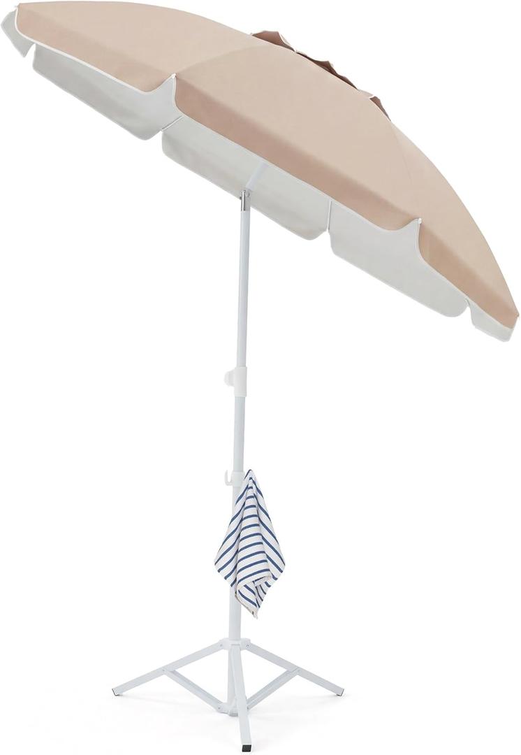 JEAREY 6.5ft Sun Shade Umbrellas, Portable Umbrella with Stand, Lightweight Sun Protection Free Standing Sport Umbrella for Outdoor Sports, Camping, Fishing, Patio, Beach, Beige