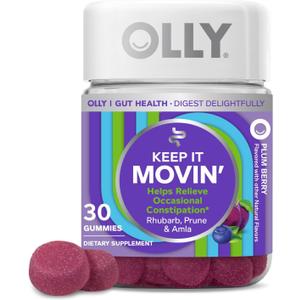 OLLY Keep it Moving Constipation Relief, Rhubarb, Prunes, Amla - Plum Berry Flavor - 30ct OLLY Keep it Moving Constipation Relief, Rhubarb, Prunes, Amla - Plum Berry Flavor - 30ct
