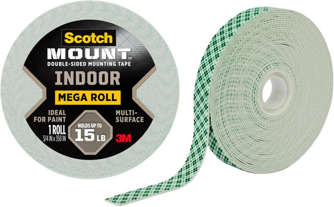 Scotch-Mount Indoor Double-Sided Mounting White Tape Mega Roll, 3/4 in x 350 in (29.1 ft), Features 3M Industrial Strength Adhesive, No Mess or Tools (110H-Long-DC)