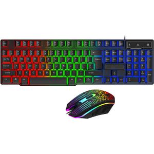 Guiheng Gaming Keyboard and Mouse Set, 2 in 1 Bundle Wired LED Rainbow Backlight for Laptop, PC Gamers, Xbox, PS4 and Work- Black