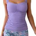 B2prity Women's Tankini Swimsuit Tummy Control Ruched Two Piece Bathing Suit Push Up Modest Swim Suits with Shorts Medium