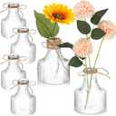Bokon 6 Pcs 5 Inch Small Plastic Flower Bud Vases Aesthetic Centerpieces Decorative Cylinder Vase Bulk for Wedding Home Table Decorations Flower Plant Propagation with Twine (Clear)