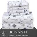 RUVANTI 6 Pcs Cotton Sheets - 100% Natural Cotton Soft, Lightweight & Breathable Crispy Percale Bed Sheets, Queen Sheet Set 16" Deep Pockets, Coastal Blue