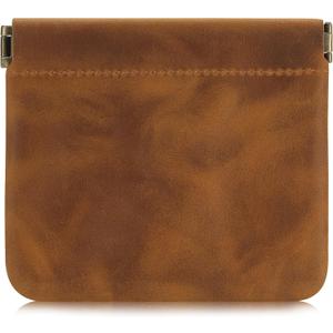 Jack&Chris Mini Coin Purse, Genuine Leather Small Coin Wallet, Leather Squeeze Coin Purse Pouch Change Holder For Men & Women, JC309 (Brown)
