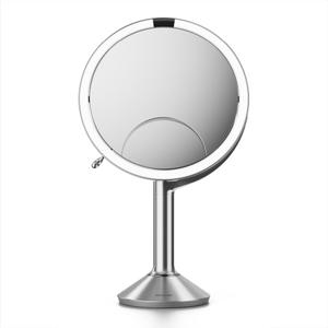 simplehuman Sensor Mirror Trio, 1X 5X 10X Magnification, Round Rechargeable Beauty Makeup Mirror, Tru-Lux Full-Spectrum Light, Dual Light Settings, Adjustable Brightness, Brushed Stainless Steel