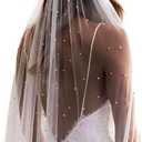 Pearls Wedding Bridal Veil With Metal Comb for Women 1 Tier