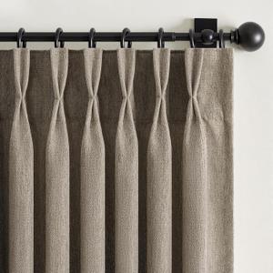Thick Linen Taupe Burlywood Curtains 96 Inches Long for Living Room Bedroom Aesthetic Pinch Pleated Drapes with Hooks Rings Light Filtering Ceiling Floor Custom Made Memory Trained Curtain (40"W x 96"L (Pack of 2))